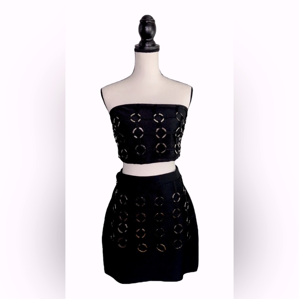 SHEIN SXY Plus Size Circle Ring Bandeau bandage Top And bandage Skirt Set